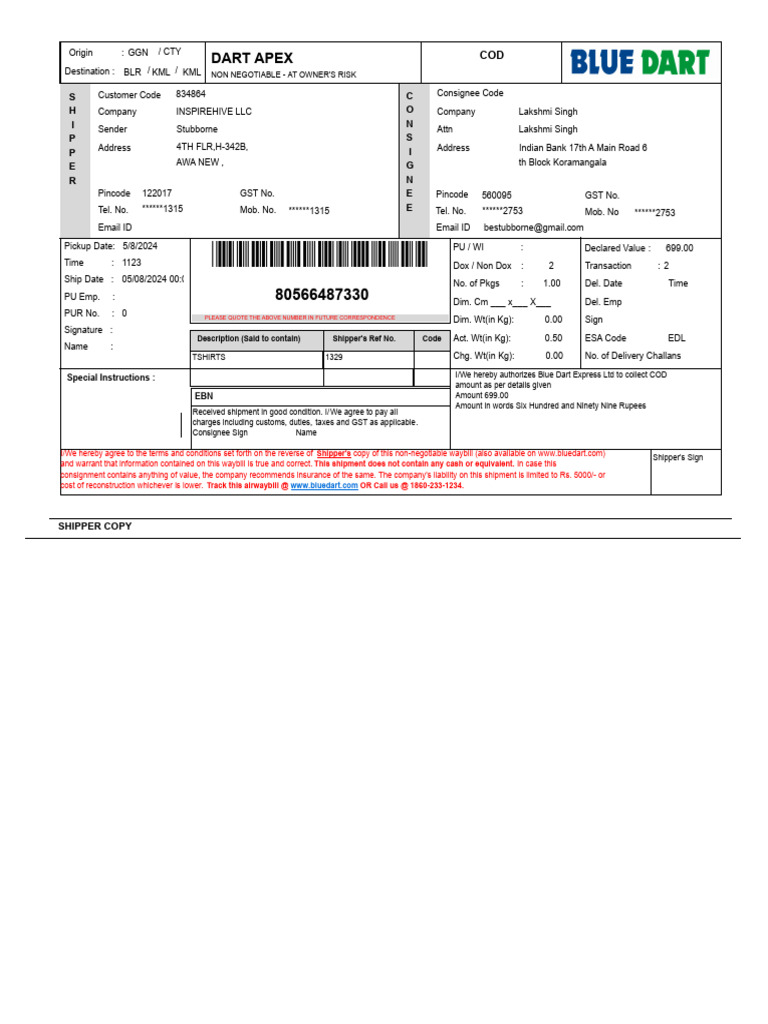 Non-Negotiable Waybill Template | PDF | Customs | Consignee