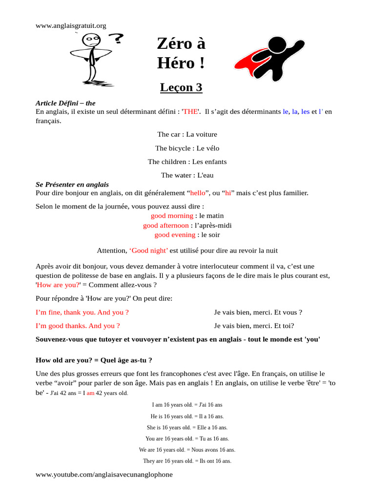 Leçon 3 : L'Article Défini en Anglais | PDF | Arts du langage et ...