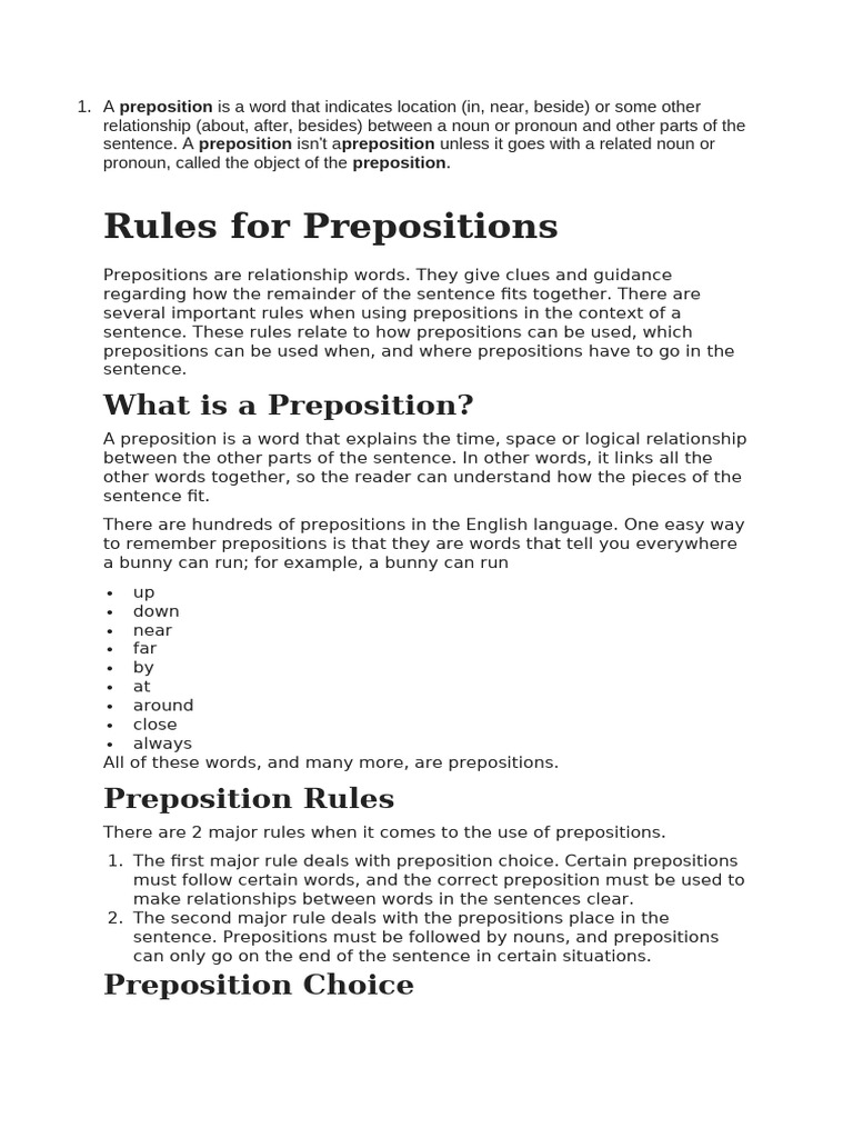 Understanding Prepositions and Their Rules | PDF | Preposition And ...