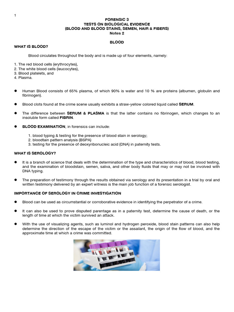 FORENSIC 3 Notes 2 Biological Test Blood, Semen | PDF | Science ...