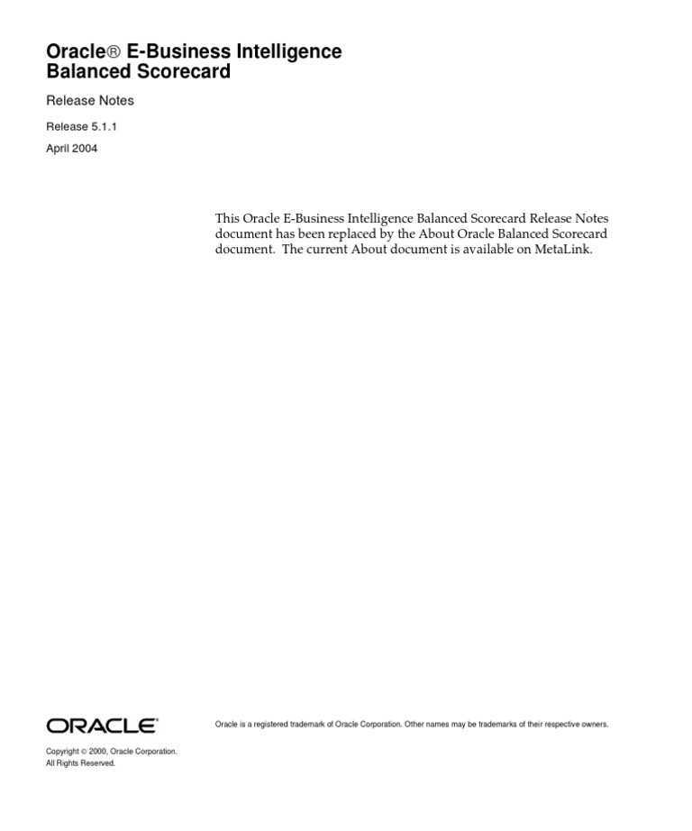Oracle E-Business Intelligence Balanced Scorecard: Release Notes | PDF