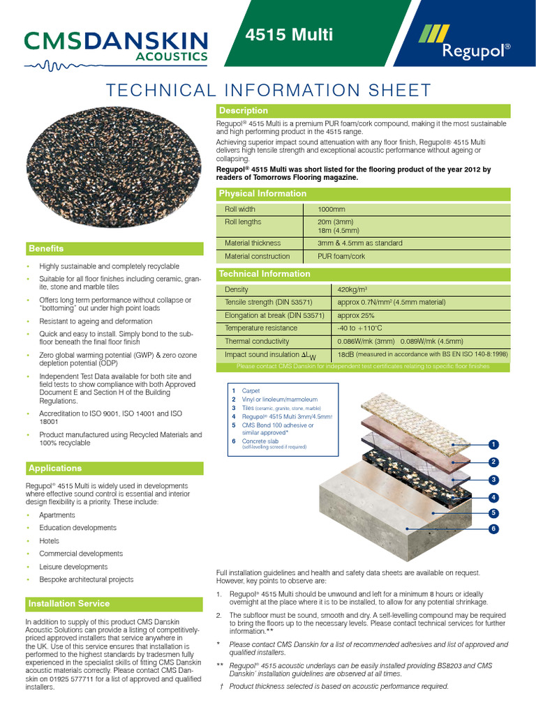 Cms Danskin Acoustics - Regupol 4515 Multi Acoustic Underlay ...