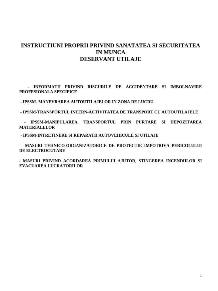 Instructiuni SSM | PDF