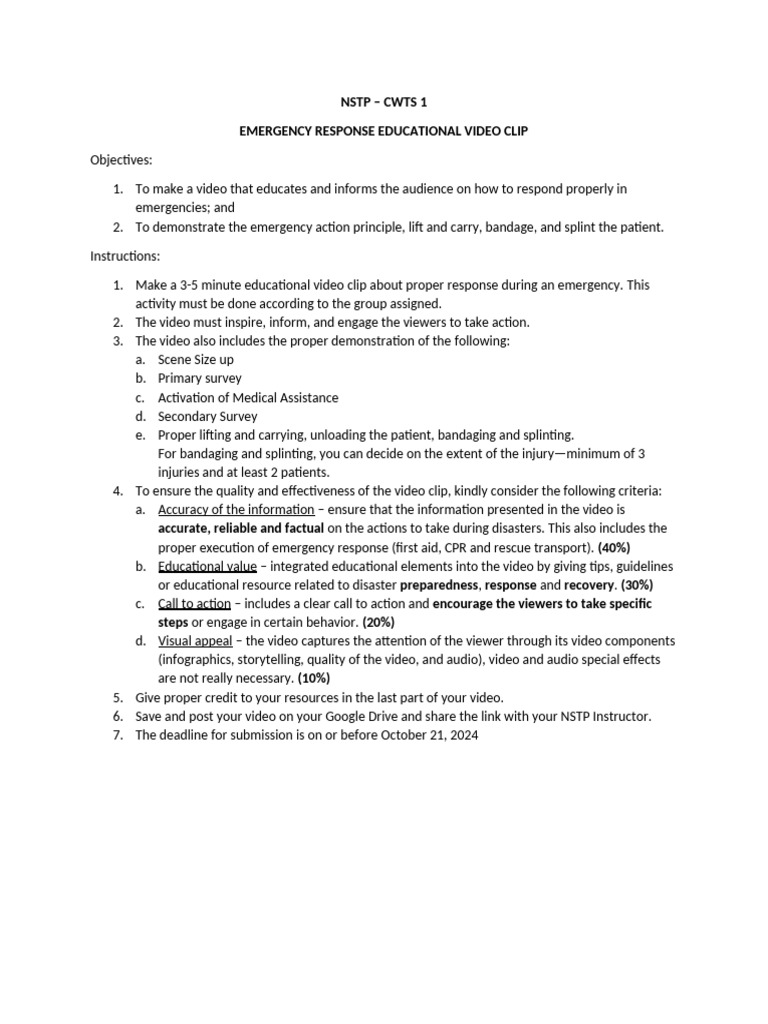 Emergency Response Video Guidelines | PDF