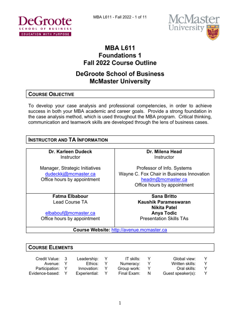 MBA L611 Fall 2022 Course Outline | PDF | Plagiarism | Academic Dishonesty
