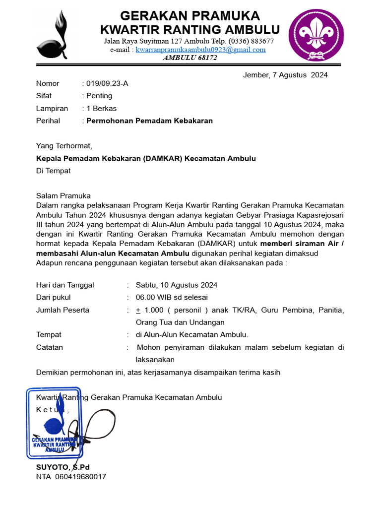 Surat Permohonan Damkar Pdf