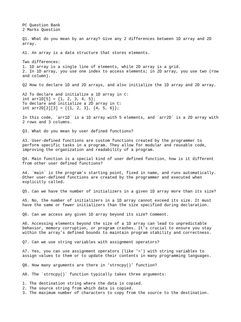 PC Question Bank Overview | PDF | Parameter (Computer Programming ...