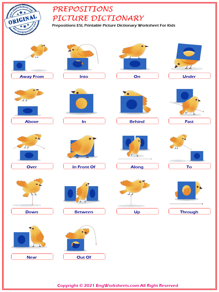 Prepositions Esl Printable Picture Dictionary Worksheet For Kids 6149 | PDF