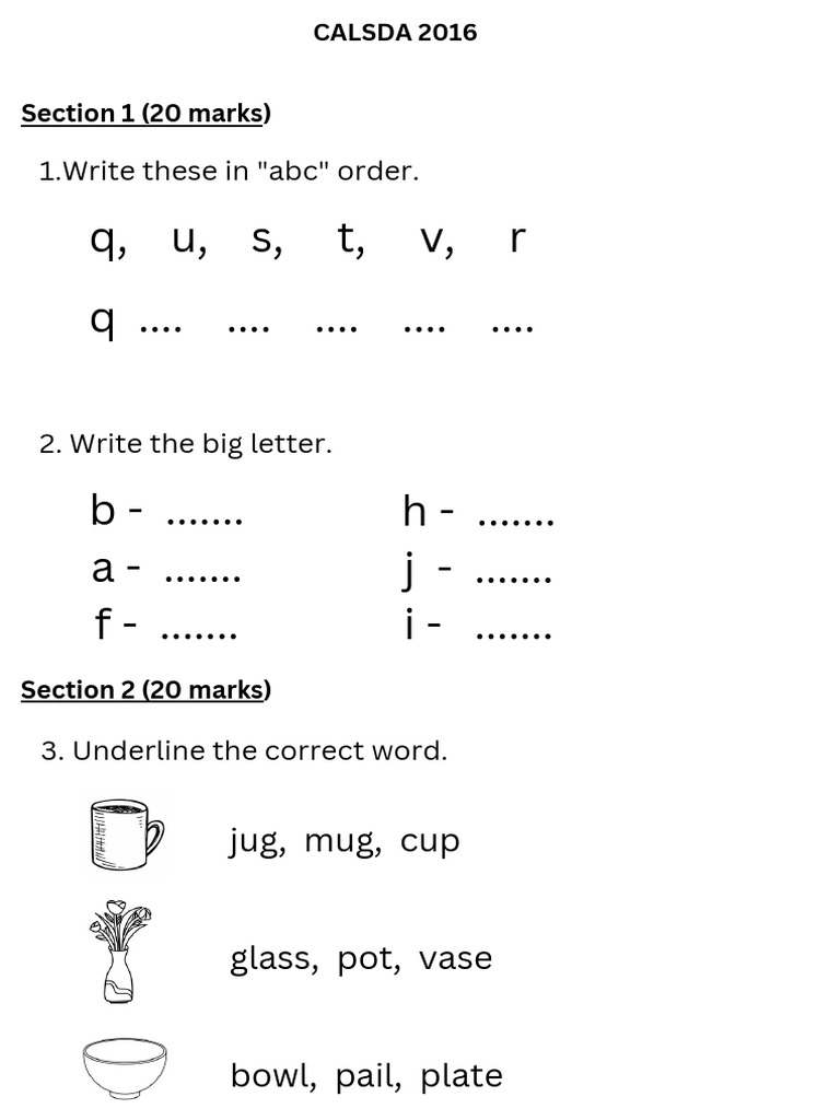 CALSDA 2016: Alphabet and Word Exercises | PDF | Art