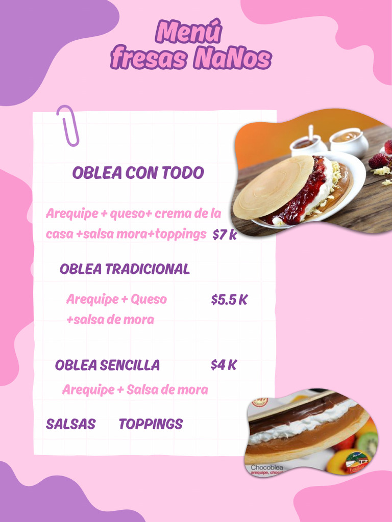 Menú Cafetería Orgánico Rosa y Morado | PDF
