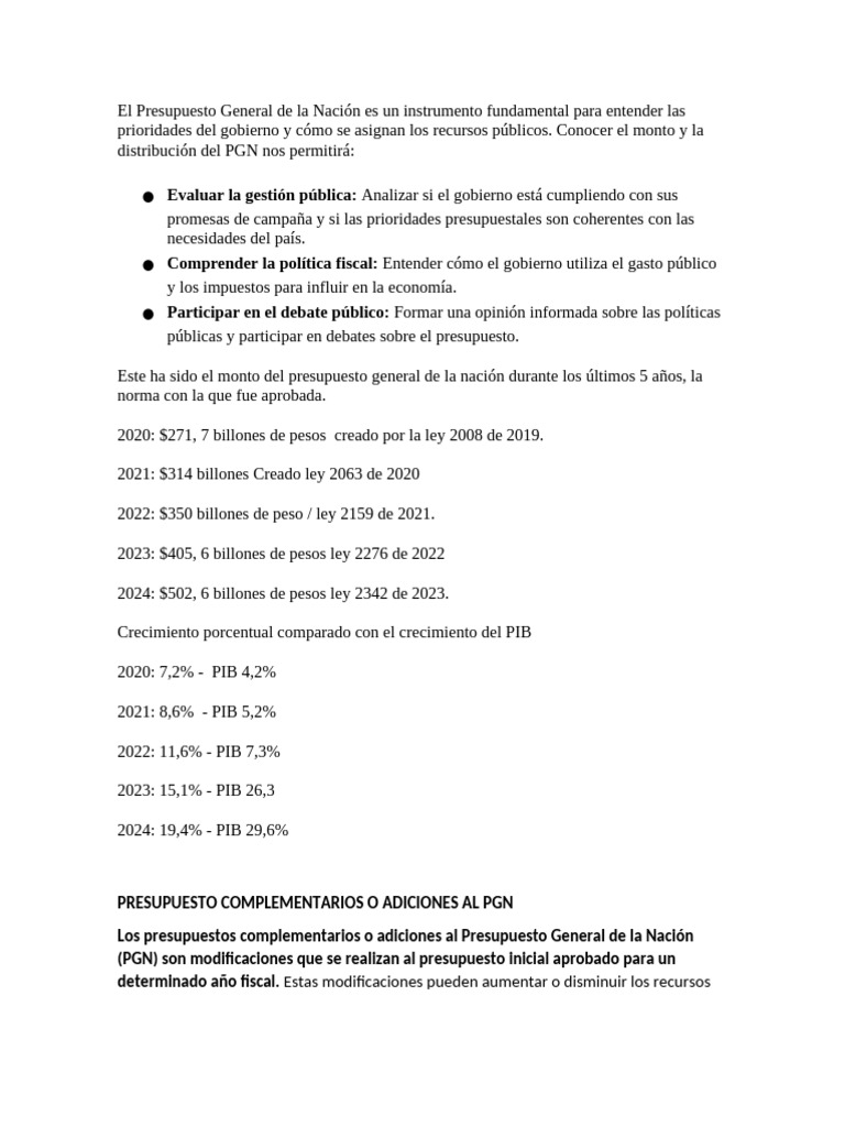 El Presupuesto General de La Nación-1 | PDF | Presupuesto | Deuda
