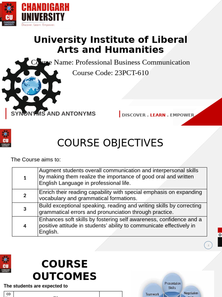 Synonyms & Antonyms Course Guide | PDF | Communication | Speech