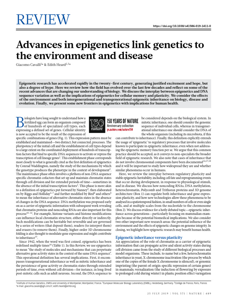 Cavalli and Heard 2019 Advances in Epigenetics Link Genetics To ...