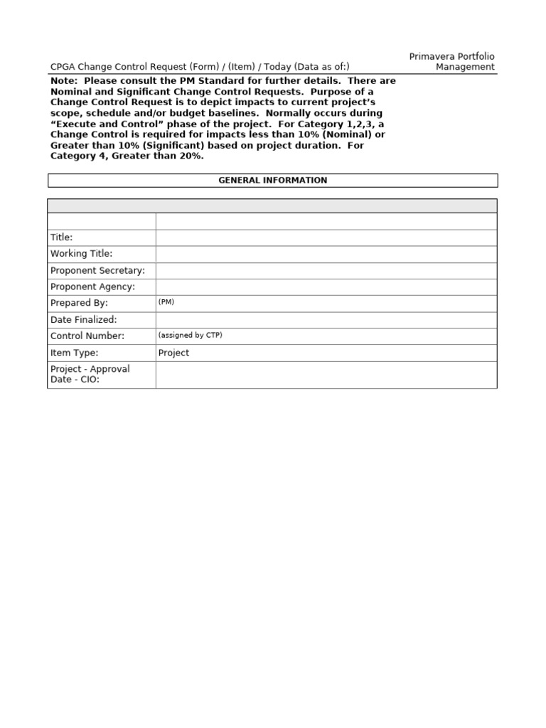 CPGA Change Control Request Form | PDF | Fiscal Year | Methodology