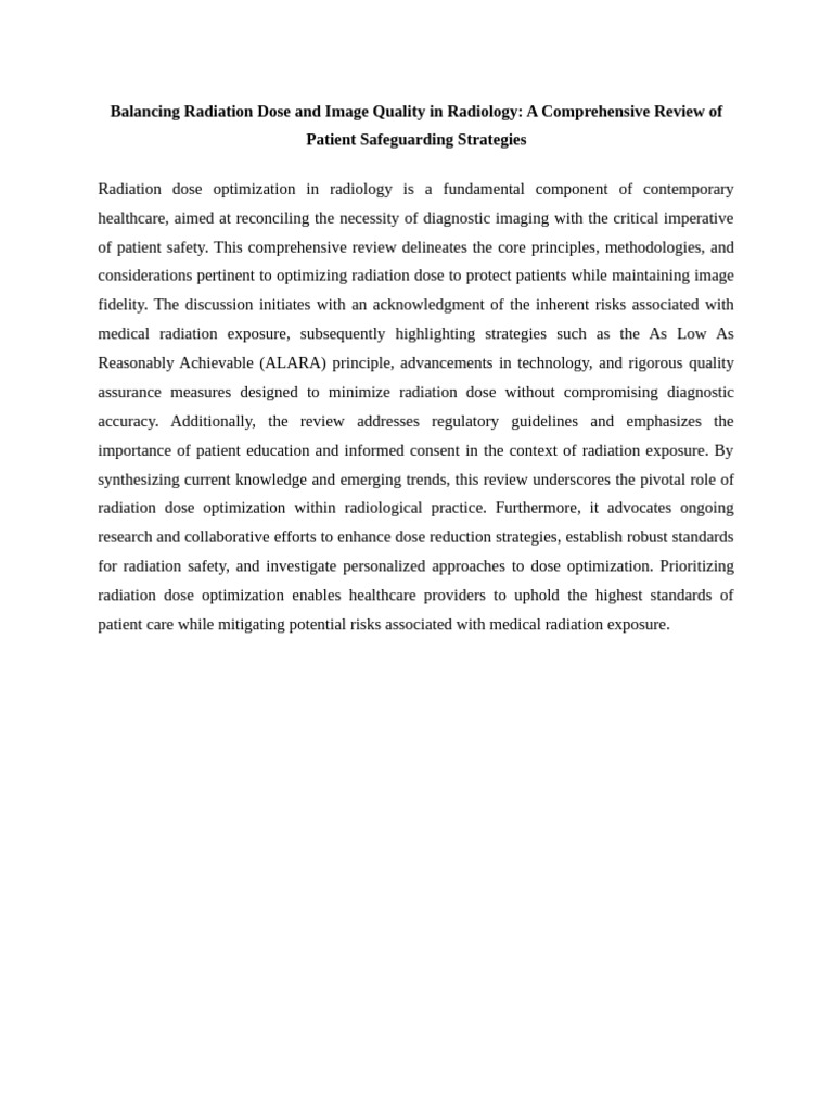 Balancing Radiation Dose and Image Quality in Radiology | PDF | Self ...