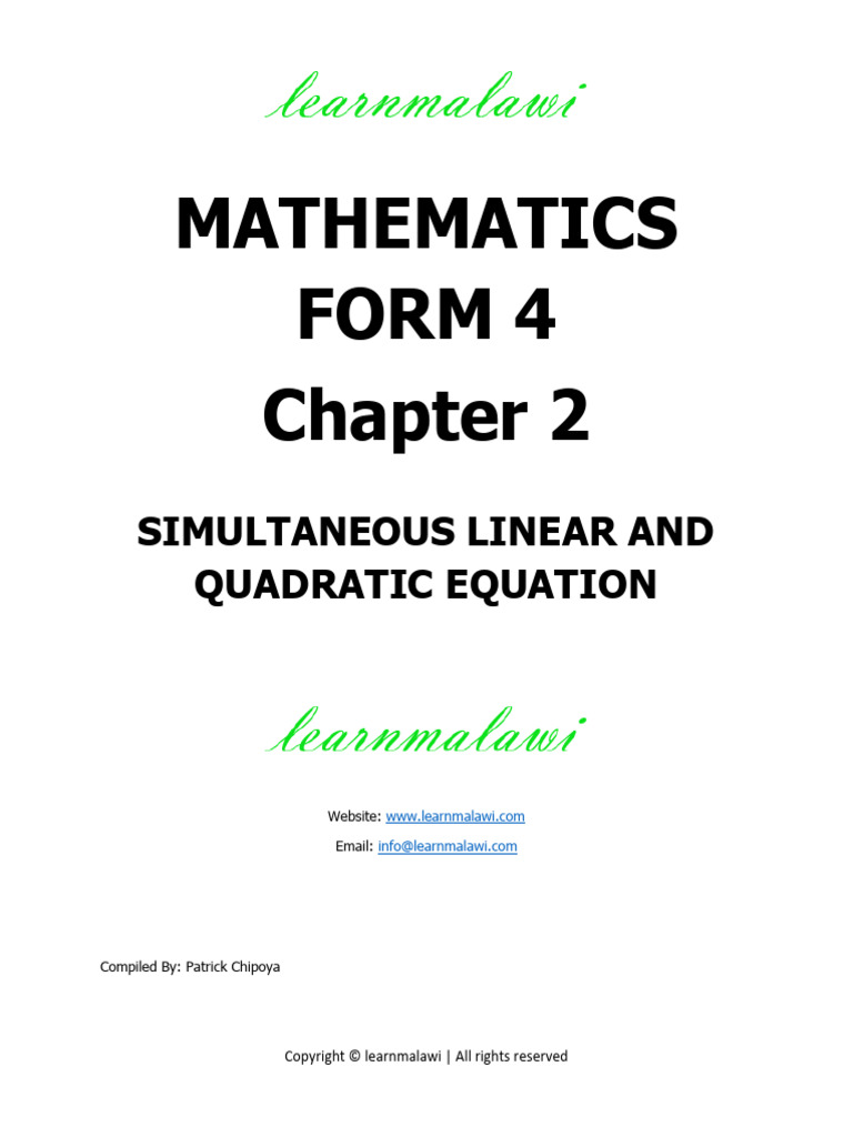 2 Simultaneous Linear and Quadratic Equations | PDF | Equations ...