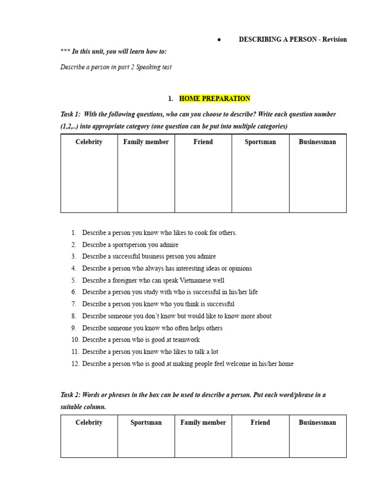 Describe a Person for IELTS Speaking | PDF