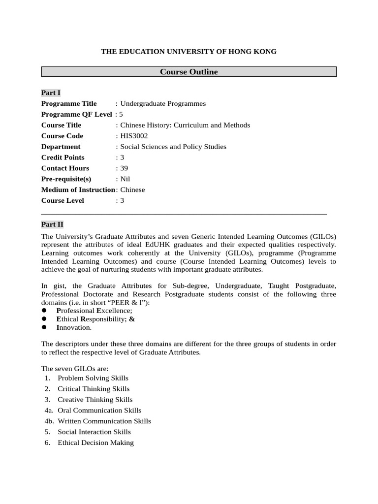 eduhk ct Course Outline Chinese History Curriculum and Methods 20240902