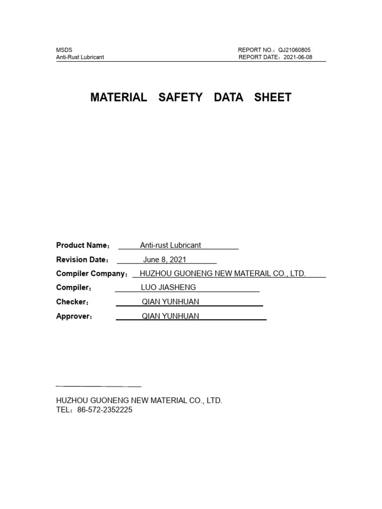 Anti-Rust Lubricant MSDS Report | PDF | Firefighting | Personal ...