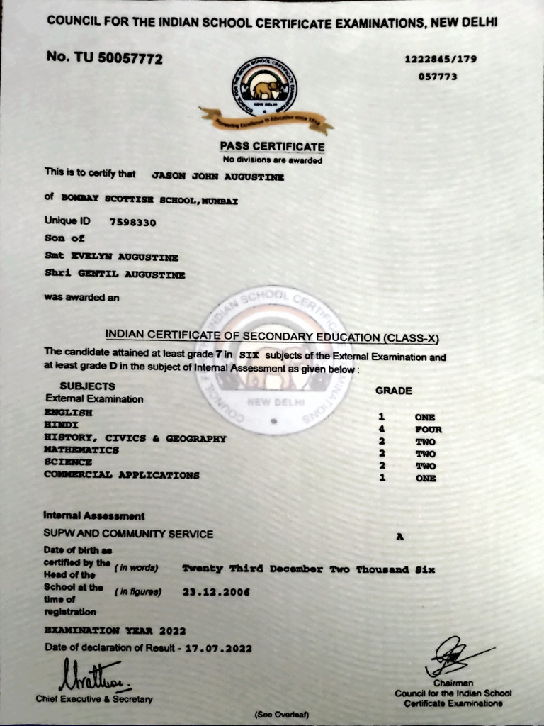 Class 10 Pass Certificate Details | PDF | Vocational Education ...