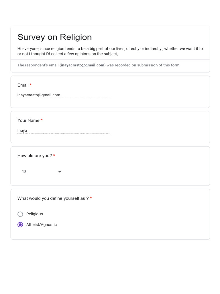Survey On Religion - Google Forms | PDF | Irreligion | Atheism
