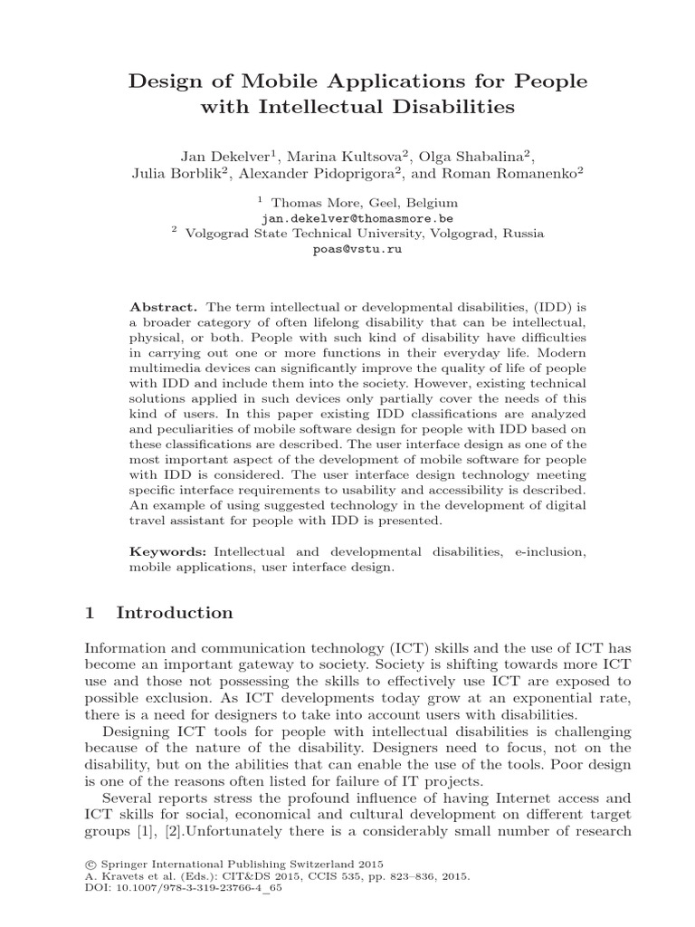 Mobile Apps for IDD Users | PDF | Intellectual Disability | Disability