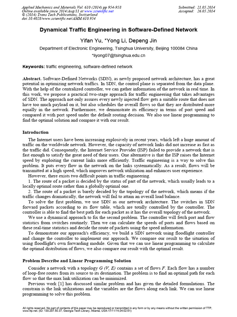 Dynamic Traffic Engineering in SDN | PDF | Computer Network | Network ...