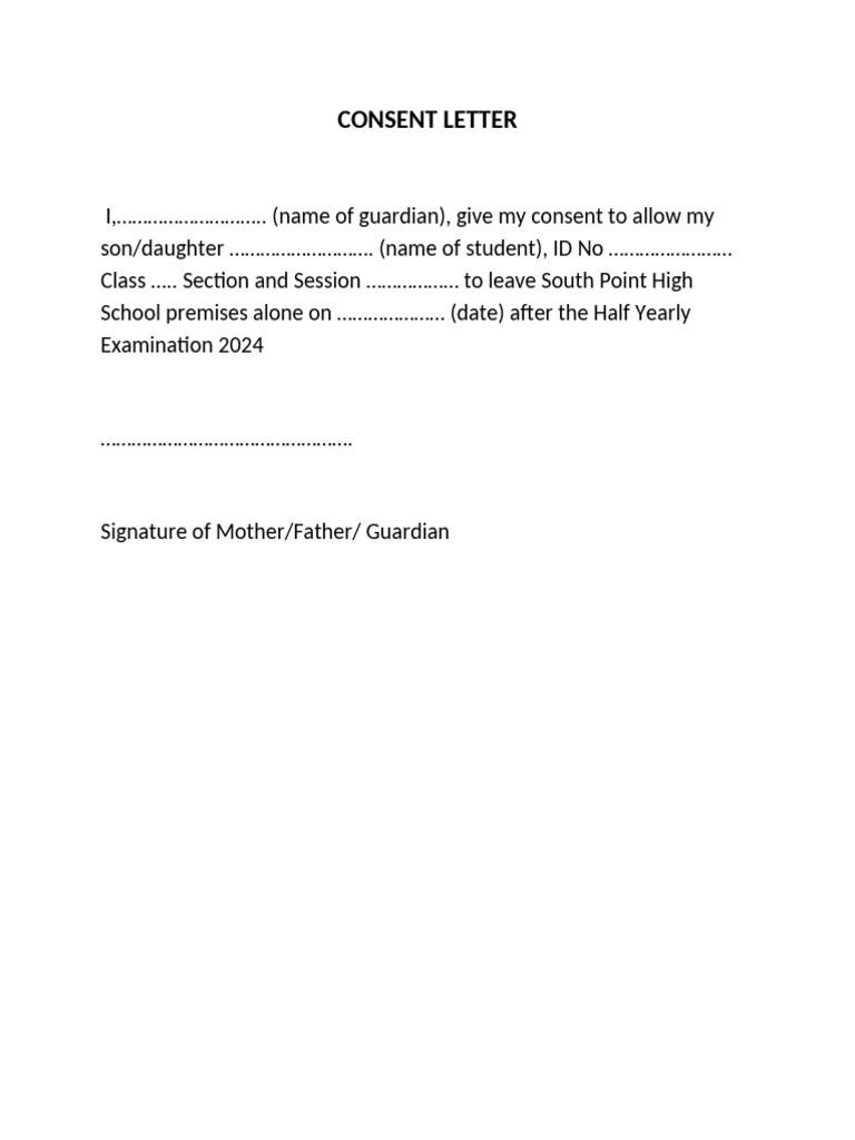 Consent Letter for Student Departure | PDF