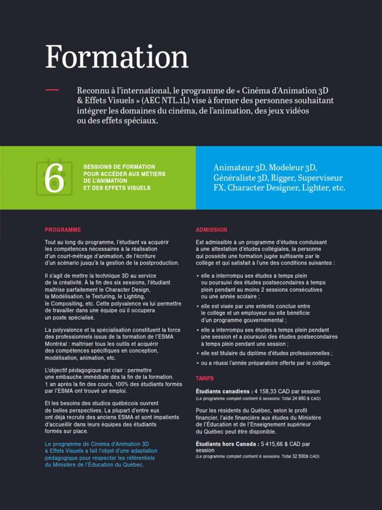 Tarifs du programme ESMA Animation 3D | PDF | Québec
