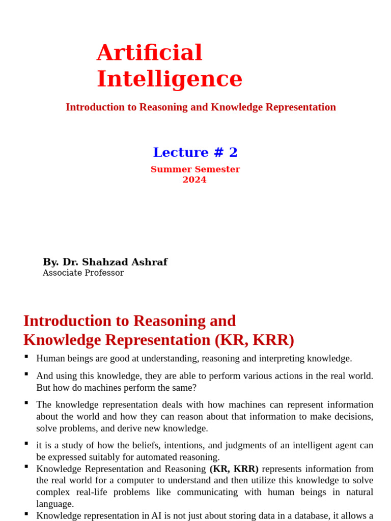 Lecture 2-Introduction to Reasoning and Knowledge Representation | PDF ...