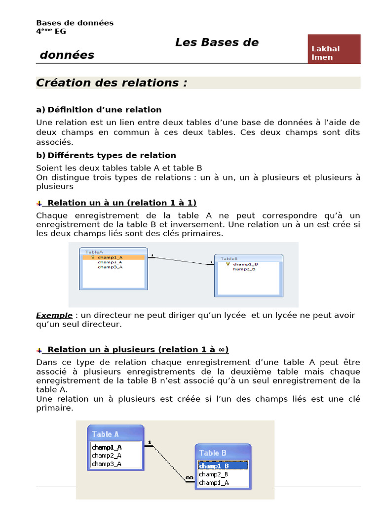 Relations de données en bases de données | PDF | Table (Base de données ...