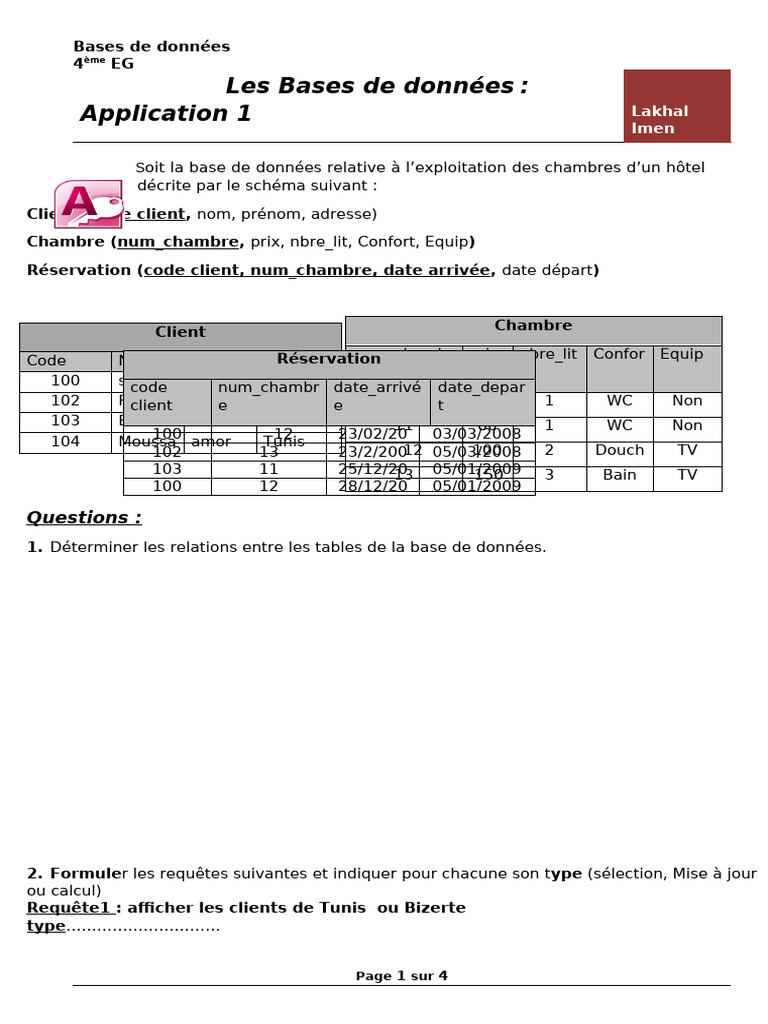 Gestion des bases de données hôtelières | PDF | Informatique