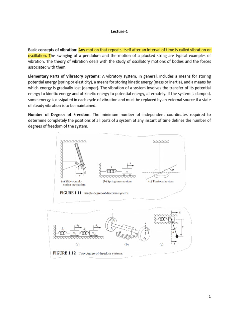 Mechanical Vibration Lec 1 Pdf Oscillation Damping