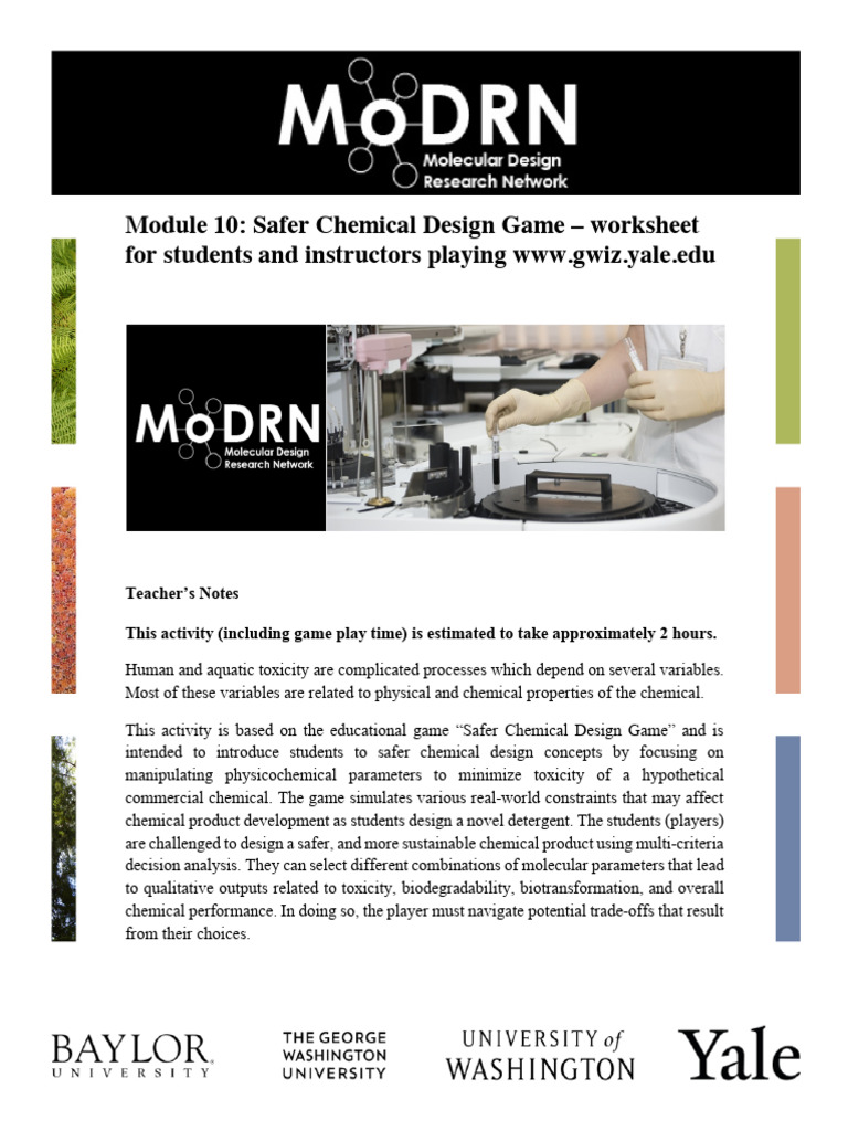 Safer Chemical Design Game Worksheet | PDF | Cell Membrane ...