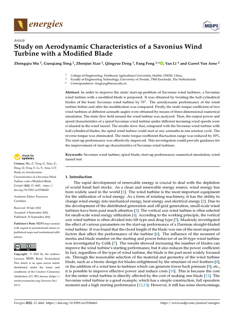 03 - Study On Aerodynamic Characteristics of A Savonius Wind | PDF ...
