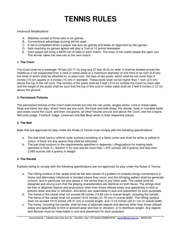 Simplified Tennis Rules | PDF