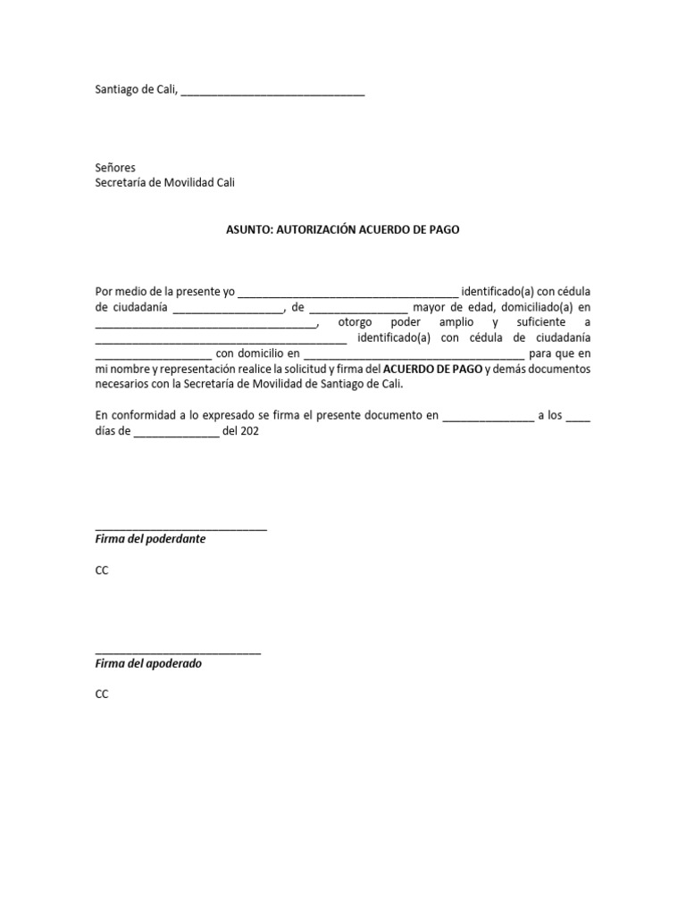 Modelo Carta Poder Acuerdo de Pago 1 | PDF