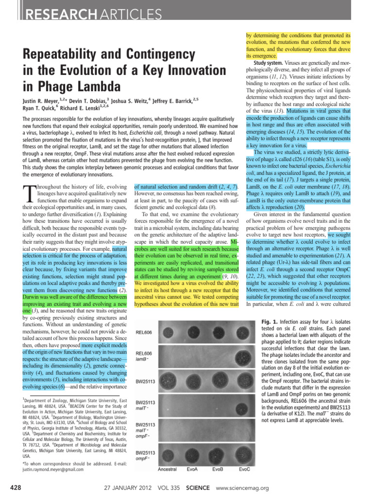 Meyer, 2012, Repeatability and Contingency in The Evolution of A Key ...