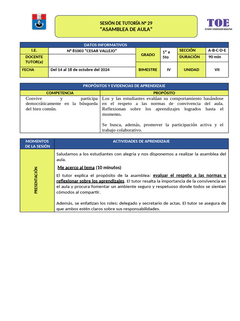 Asamblea de Aula | PDF | Salón de clases | Cognición