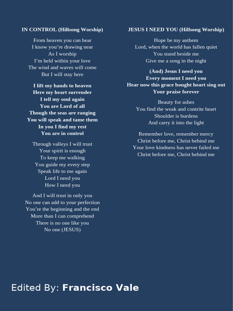 In Control - Hillsong Worship Lyrics | PDF