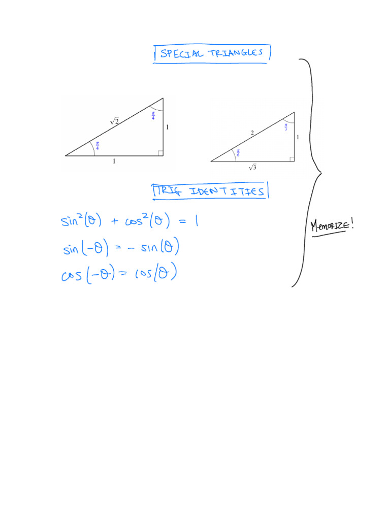 Special Triangles and Trig Identities PDF