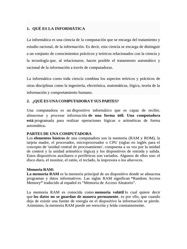 Introducción a la Informática | PDF | Hardware de la computadora ...