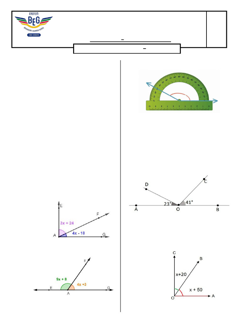 9º Ano Ebeg - Ângulos (Exercícios) - Matemática (Prof. Dirceu) | PDF ...