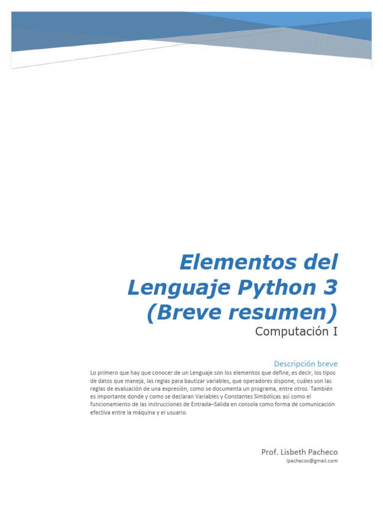 Elementos Clave de Python 3 en 2024 | PDF | Tipo de datos | Lenguaje de ...