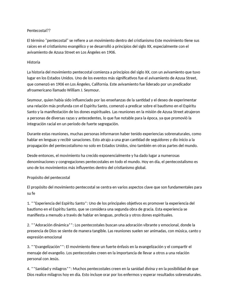 Historia y Propósitos del Pentecostalismo | PDF | Pentecostalismo ...