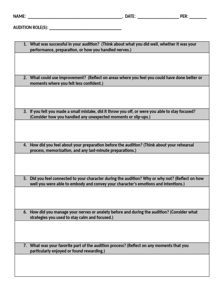 Audition Self Reflection V2 | PDF