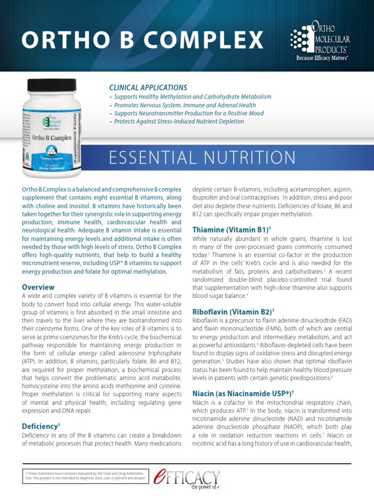 Ortho B Complex Supplement Benefits | PDF | Vitamin | Nicotinamide ...