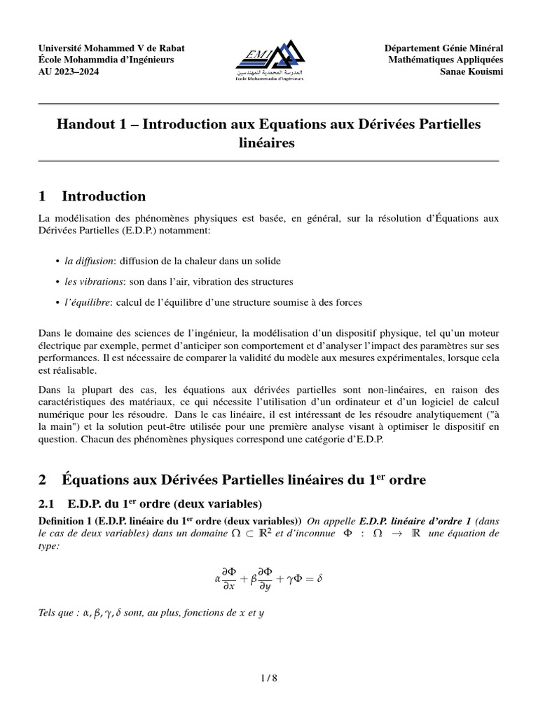 Introduction aux EDP Linéaires | PDF | Équation aux dérivées partielles ...