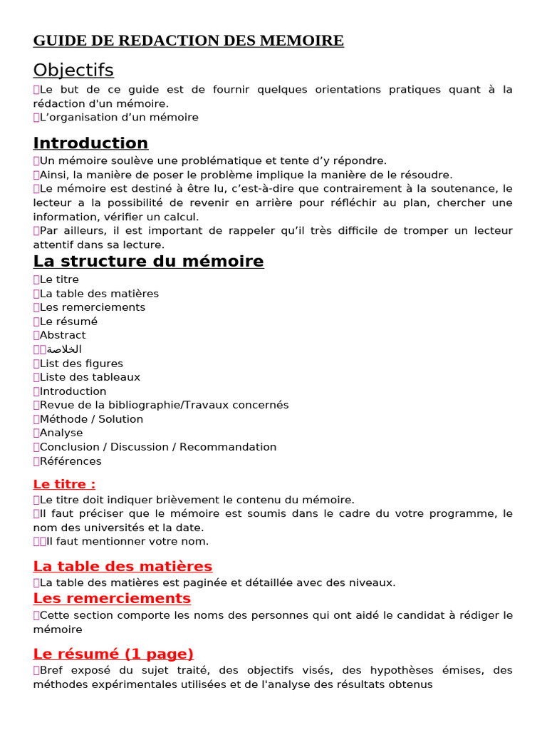 Guide de rédaction de mémoire | PDF | Mémoire