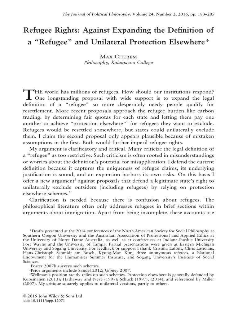 J Political Philosophy - 2015 - Cherem - Refugee Rights Against ...